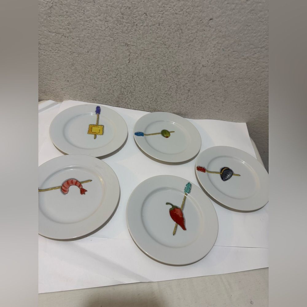 5 Crate & Barrel Nancy Green Porcelain Tidbits Appetizer Canape Plates NWOT